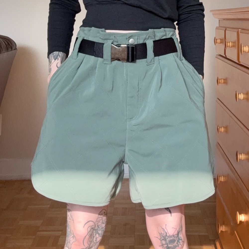 Urban outfitters green quilted shorts with belt